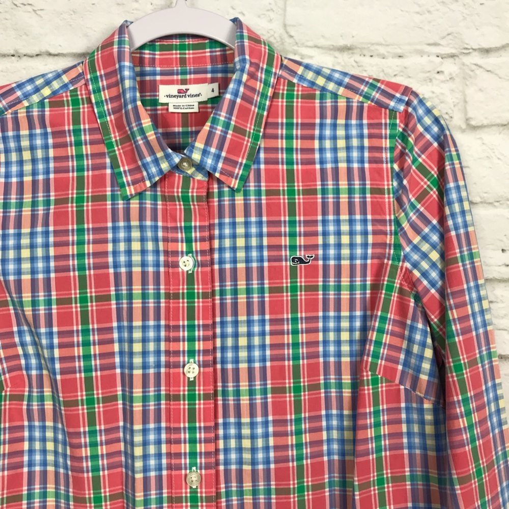 Vineyard Vines Coral Spring Plaid Dress Shirt 4 - Picture 2 of 6